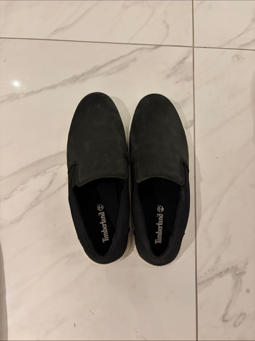 Timberland Men’s Black Slip-On Loafers with White Sole